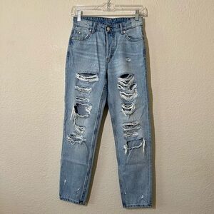 Womens H&M Distressed &Denim Light Wash Straight Leg Jeans Size 0